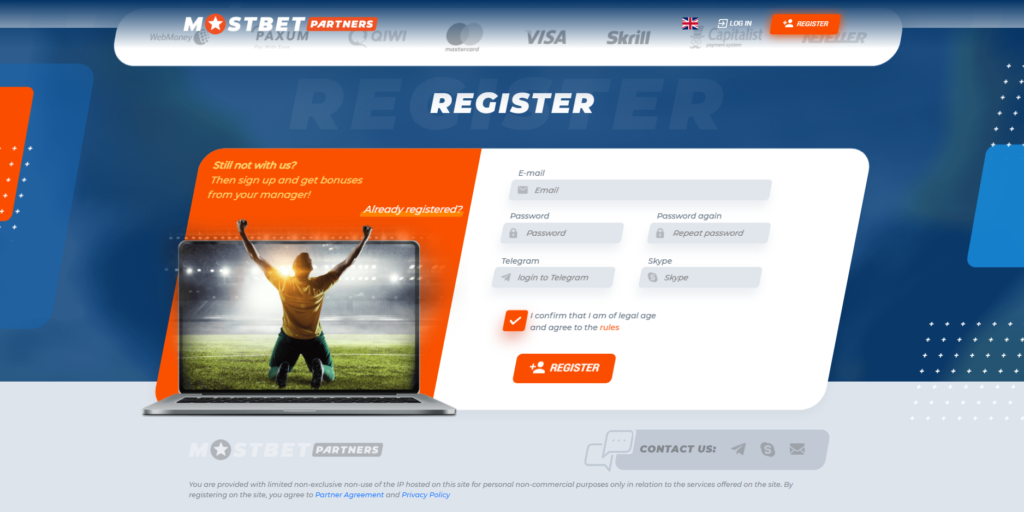 El registro en MostBet Partners